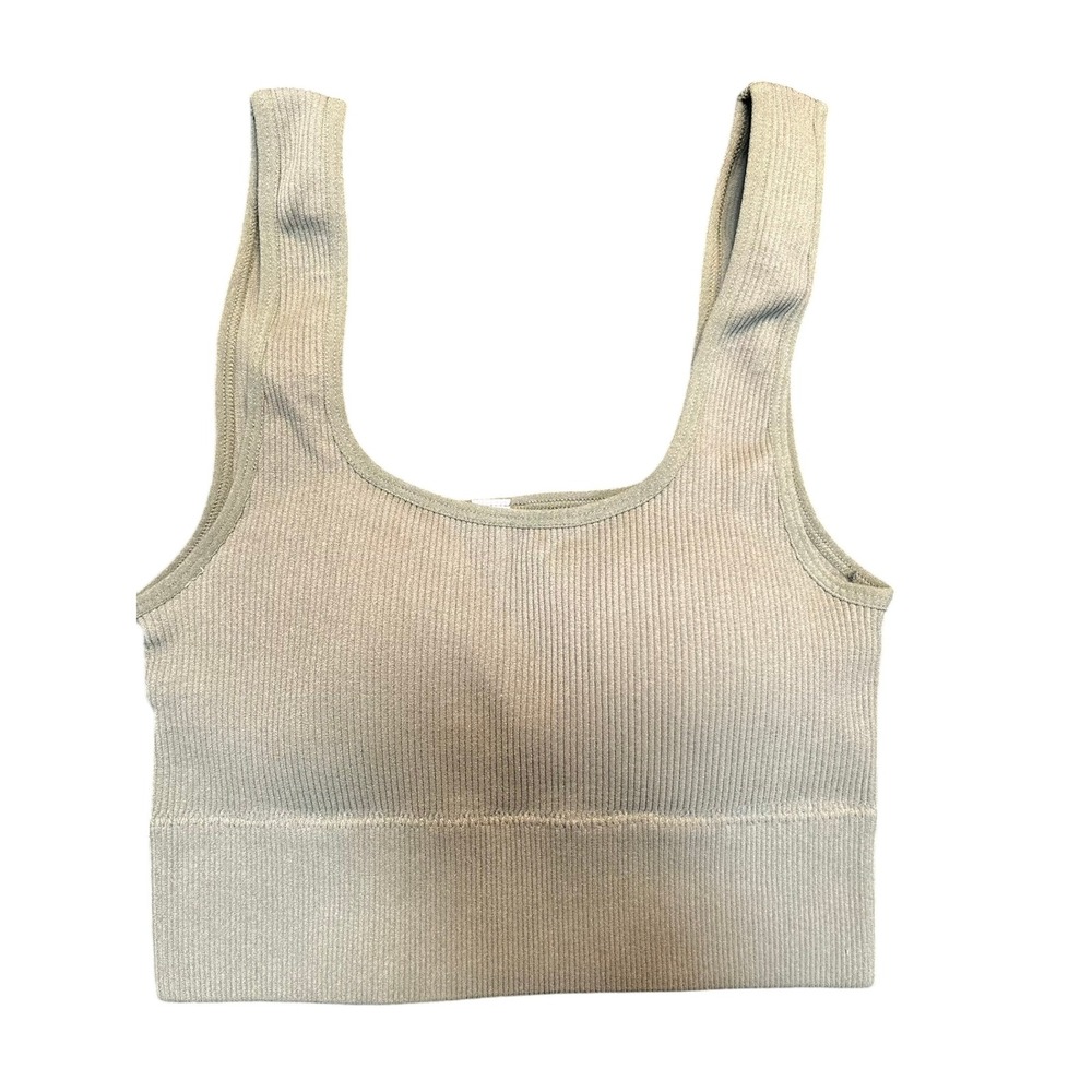 ZENANA Green Ribbed Square Neck Sleeveless‎ Seamless Cropped Tank Top Women S/M